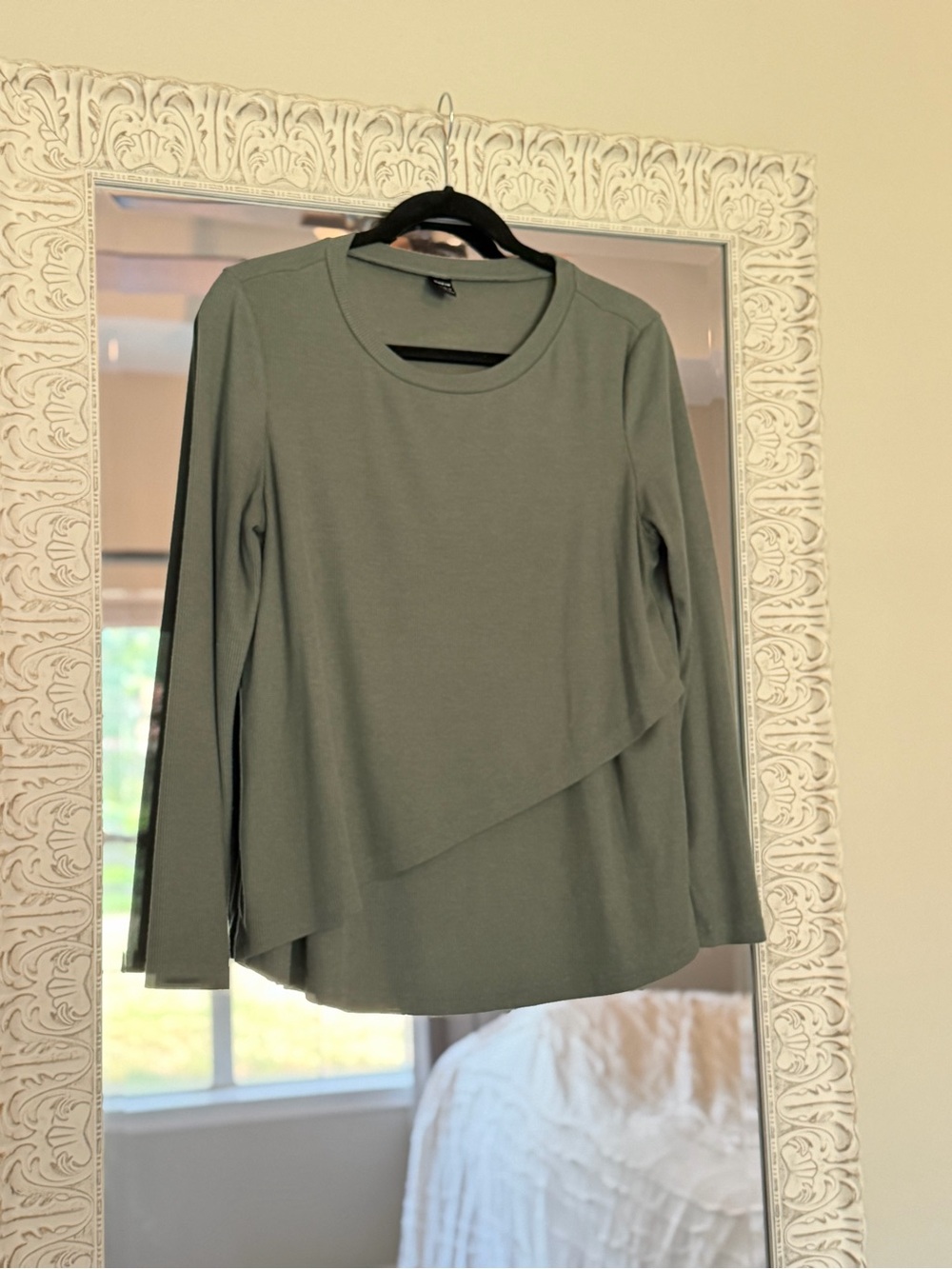 SHEIN Olive Green Long Sleeve Nursing Friendly Layered Top